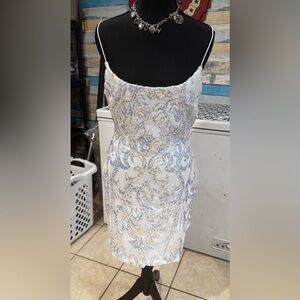 B Darlin Strapless White and Blue Dress